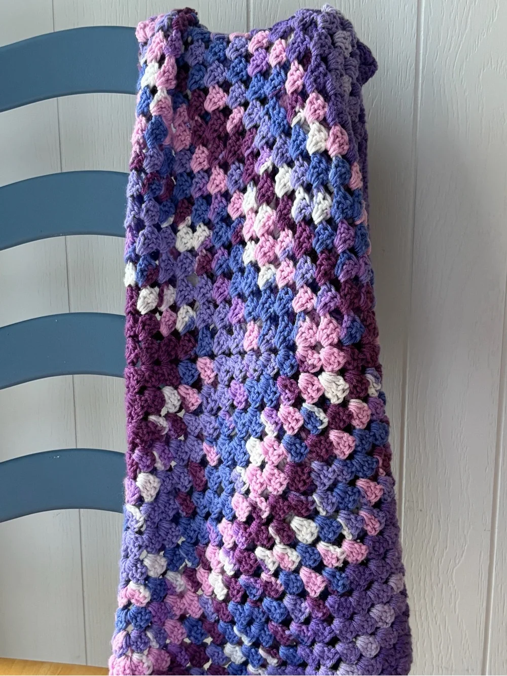 Cozy Purple Crochet Throw Blanket with Pastel Accents